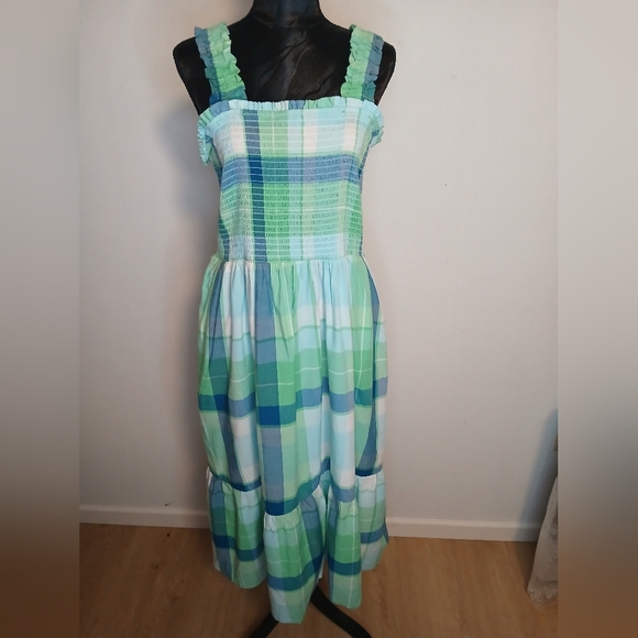 Time and Tru Green and Blue Sleeveless Sundress - Picture 1 of 5
